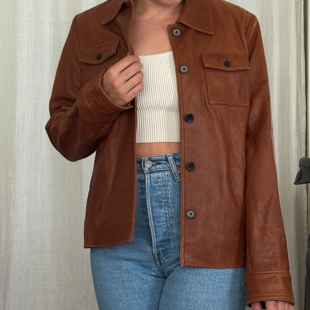 J. Crew Lambskin Tan Leather Jacket - Women's size Large